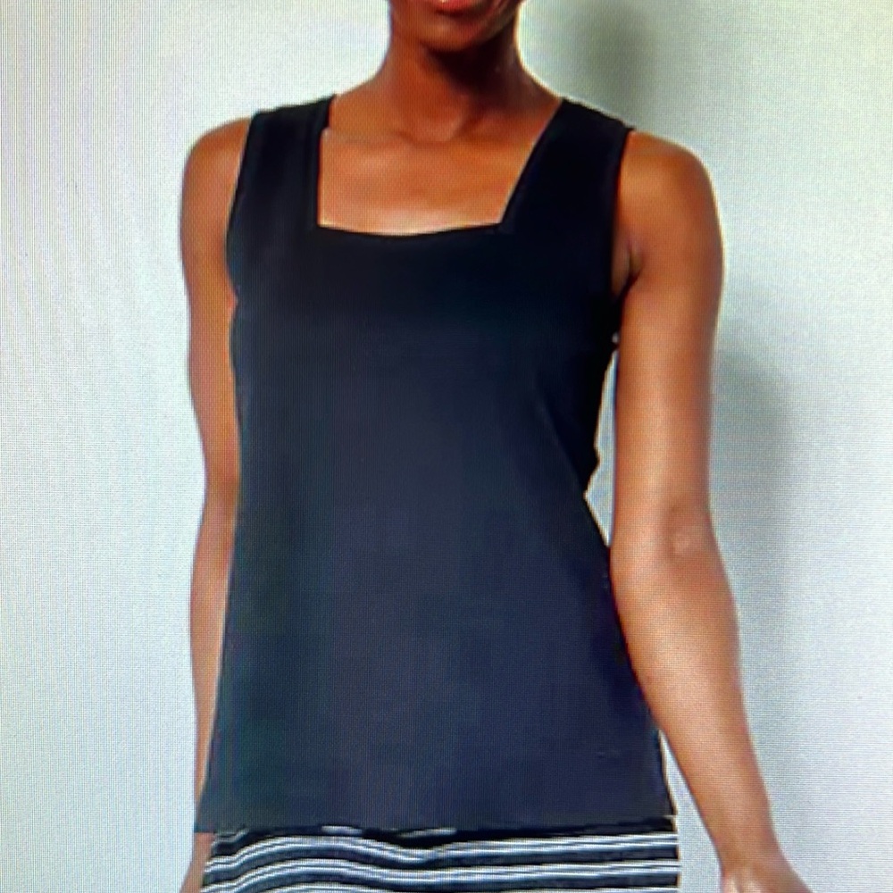 Isaac Mizrahi Live Essentials Pima Cotton Square neck Tank. Pitch black xl